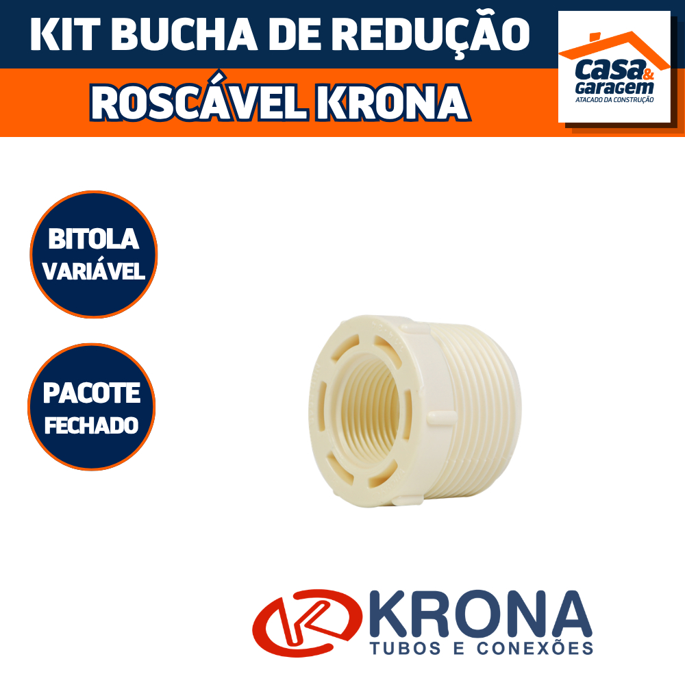 Kit de Bucha de Redução Roscável Krona Conexão Hidráulica PVC