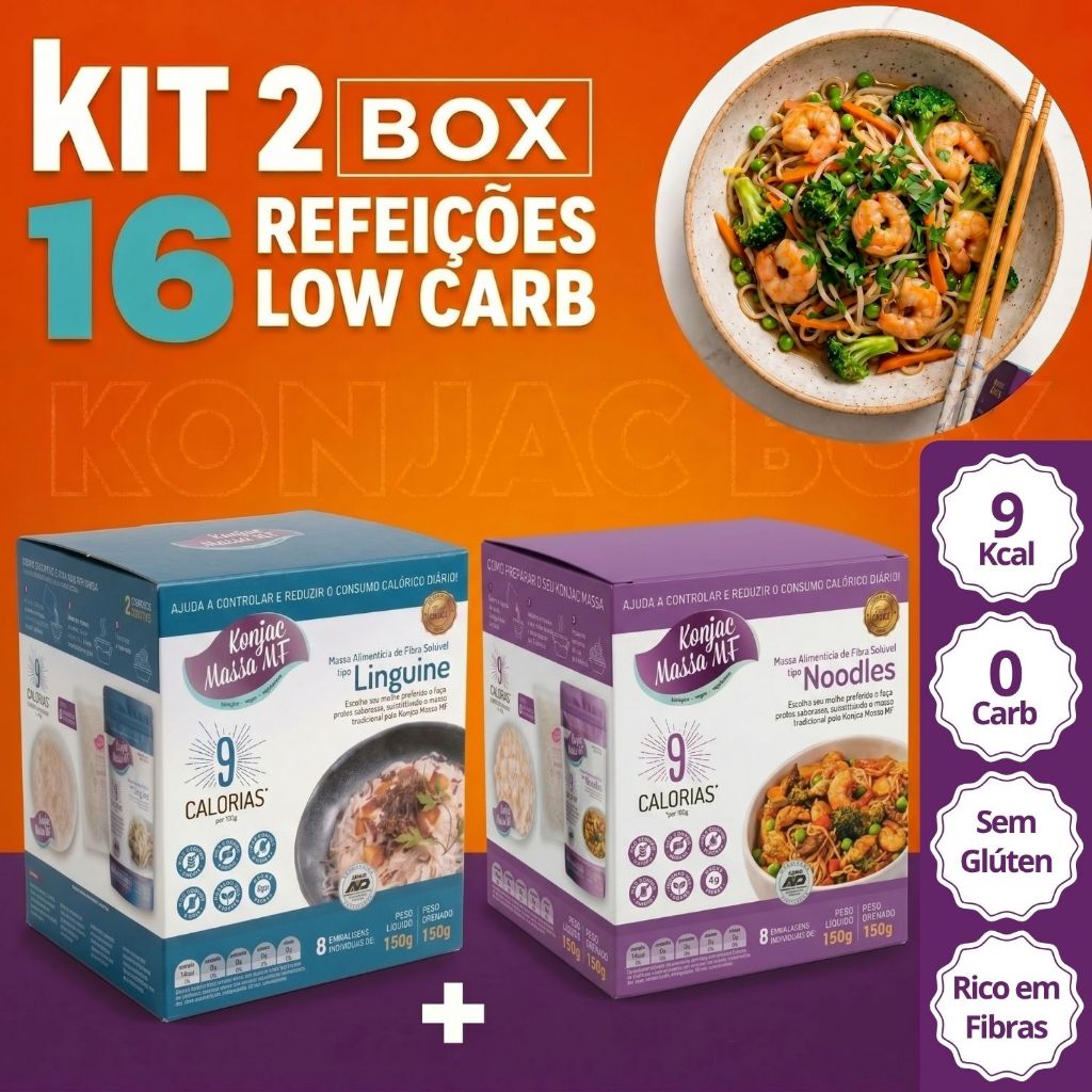 Kit 2 Box Konjac Massa Tipo Macarrão Linguine + Noodles Sem Glúten Zero Carb Rende 16 Refeições