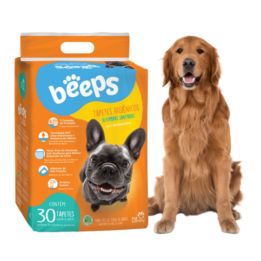 Tapete Higiênico Para Cães Beeps Training Pads Pequeno Grande Porte Tamanho 80x60cm Pacote 30 Un.