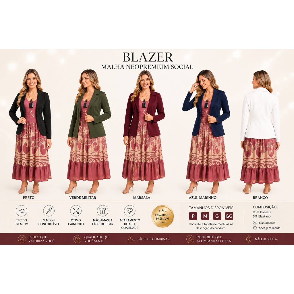 Blazer Feminino Tecido Neoprene Lindo Estilo Social