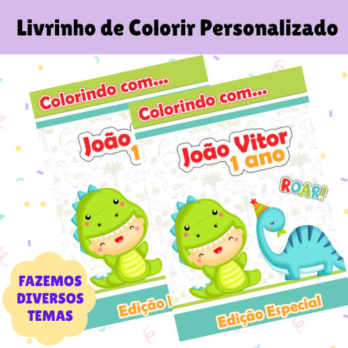 Livrinho de Colorir Dinossauro Baby  Personalizado com Nome e Idade | Lembrancinha Festa Infantil | 10 a 50 unidades