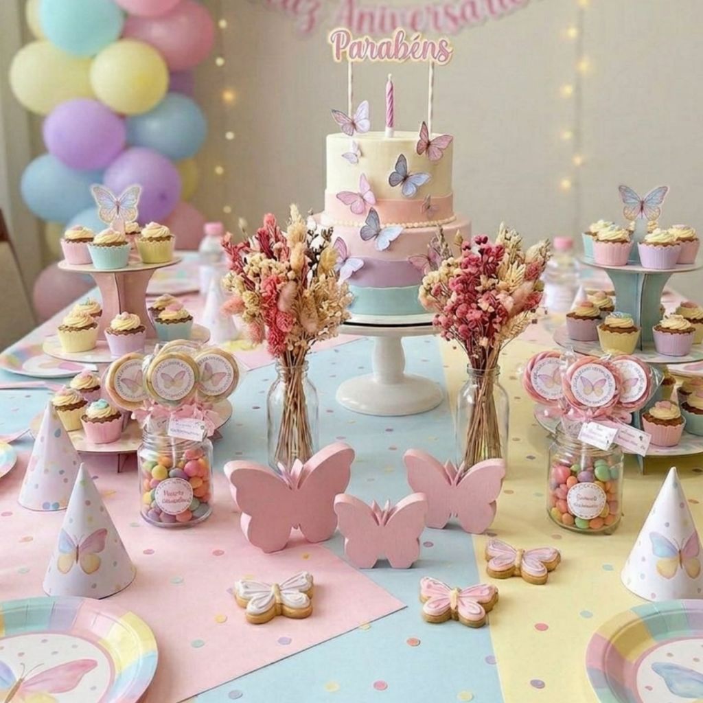 Trio Borboletas Decorativas quarto de bebê festa infantil - Tons Pasteis p/ Cômoda e Nichos — imagem 2 de 2
