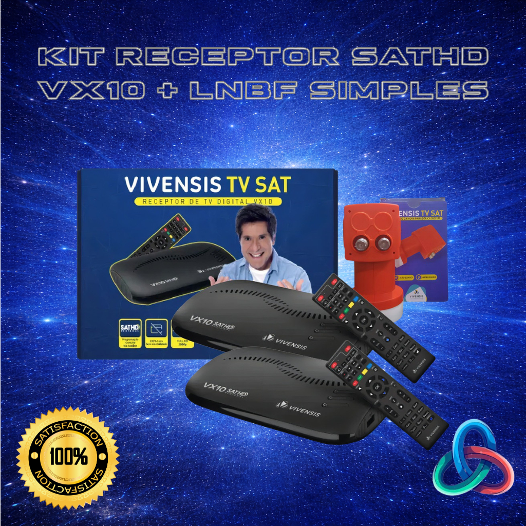 Kit 2 Receptores Digitais Ku Vivensis Vx10 + Lnbf Duplo Full Hd 1080p Preto 127/220v