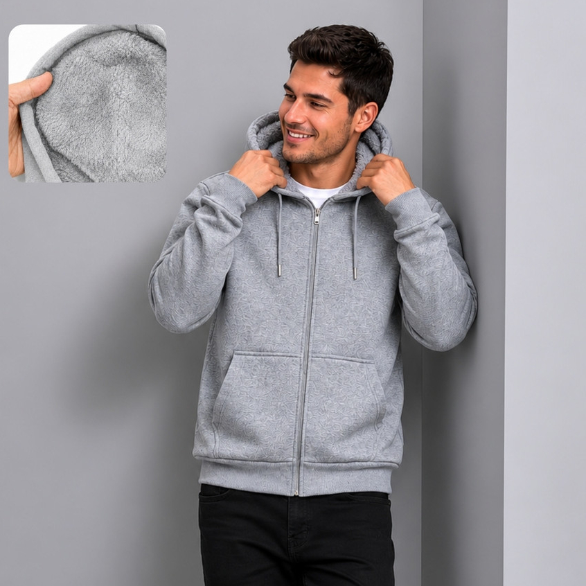 Blusa Moletom Masculino Peluciado Com Zíper E Capuz Casaco De Frio