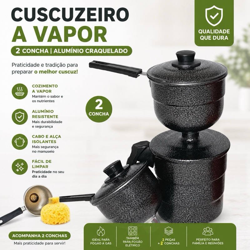 Cuscuzeiro nordestino a vapor "Peito de moça" craqueado ENVIO IMEDIATO Cuscuzeiro a Vapor 2 Conchas Alumínio