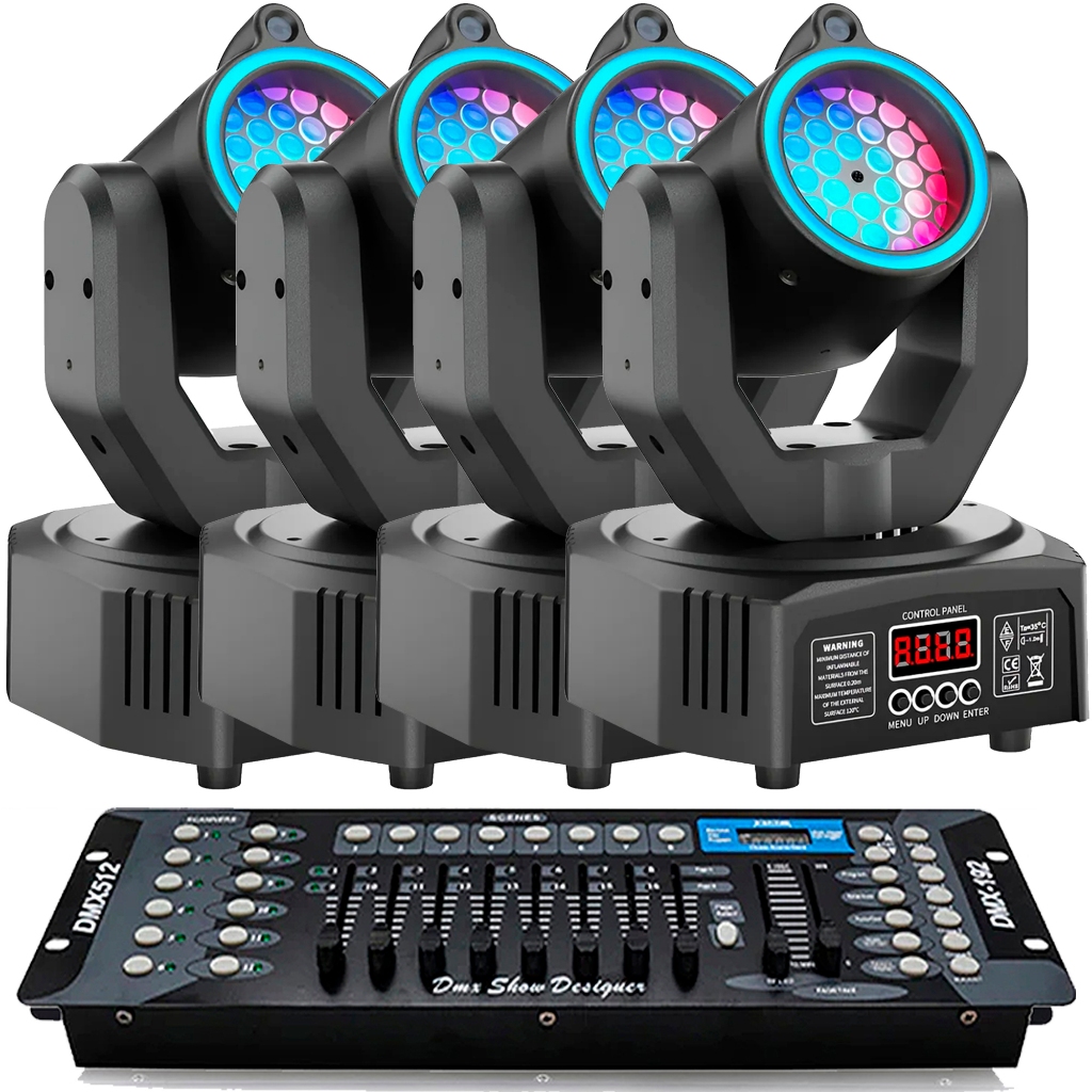 Kit 4 Super Mini Moving efeitos 30W + Mesa Dmx 512 192 Canais Efeitos Strobo