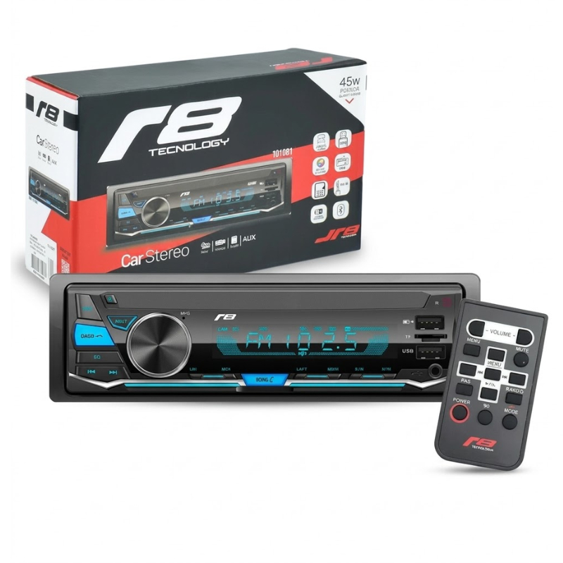 Rádio Automotivo JR8 1010BT APP/USB/MP3 Bluetooth 4 Canais 45W