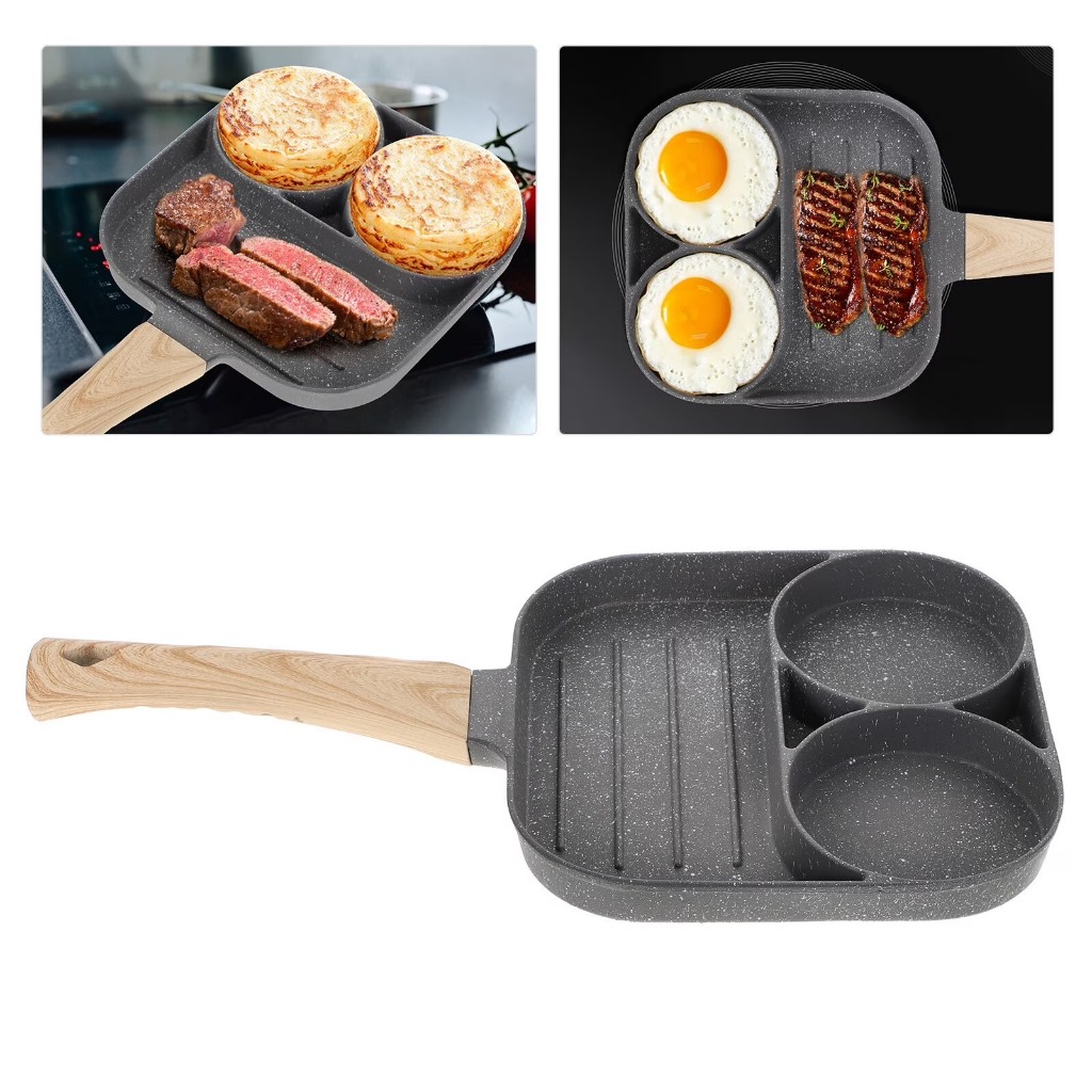 Frigideira 3 em 1 Antiaderente Multifuncional Omeleteira Panquequeira Divisória Dupla Cozinha Prática