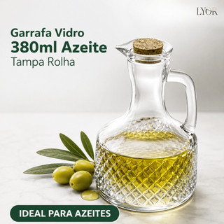 Garrafa Vidro 380ml Azeite Tampa Rolha - Lyor / Azeiteira Vinagreiro Porta Cozinha Galheteiro