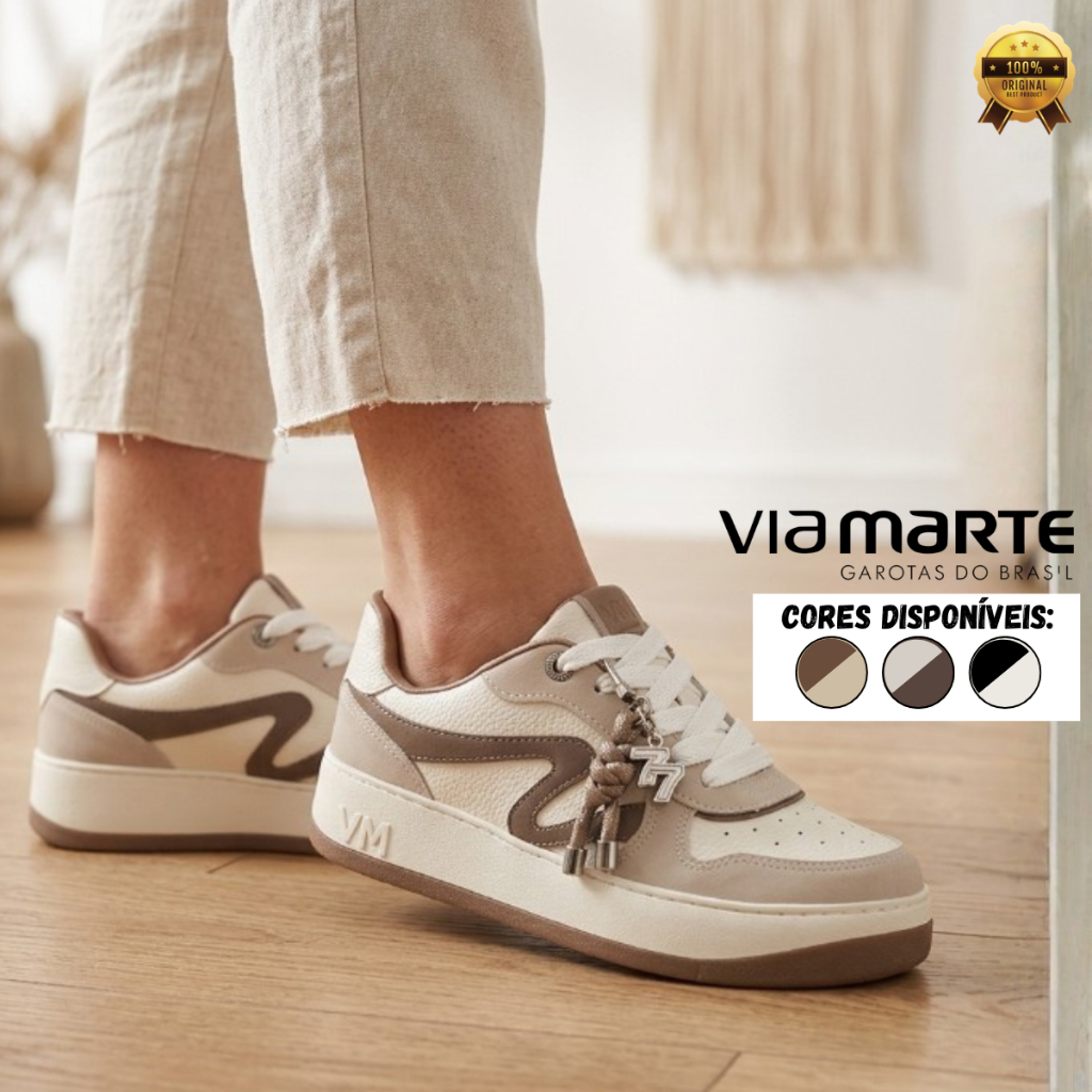 Tênis Via Marte Feminino Casual Plataforma Bege Marrom