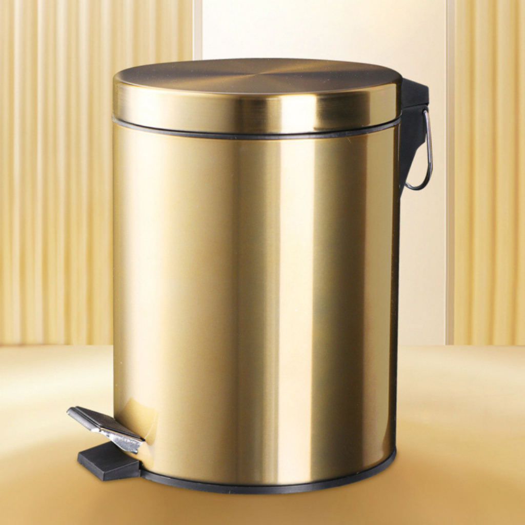 Lixeira Dourada Aço Inox 5 litros Com Pedal Multiuso Com Balde Banheiro Escritório Cozinha