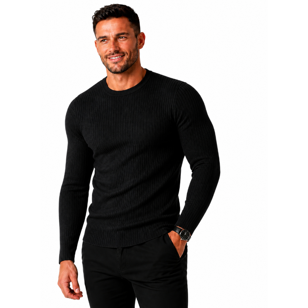 Camisa Masculina Malha Canelada Slim Manga Longa