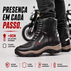 Bota Unissex Couro Legítimo Salto Interno Invisível Aumenta 9cm Altura Motociclista