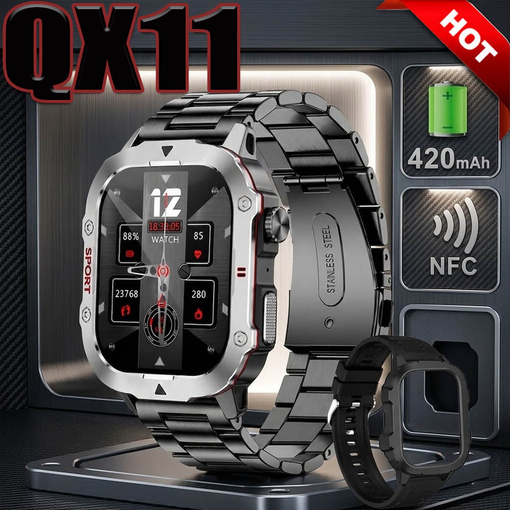 Smartwatch QX11 Relógio NFC Esportivo Homem Monitoramento de Saúde Bluetooth Smartwatch