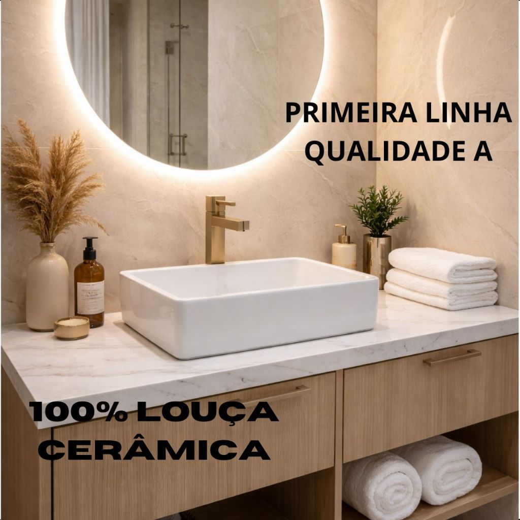 Cuba Sobrepor GUARUJA IND (Peq Def) Banheiro Retangular Branca 40x30x12cm - 100% LOUÇA Cerâmica