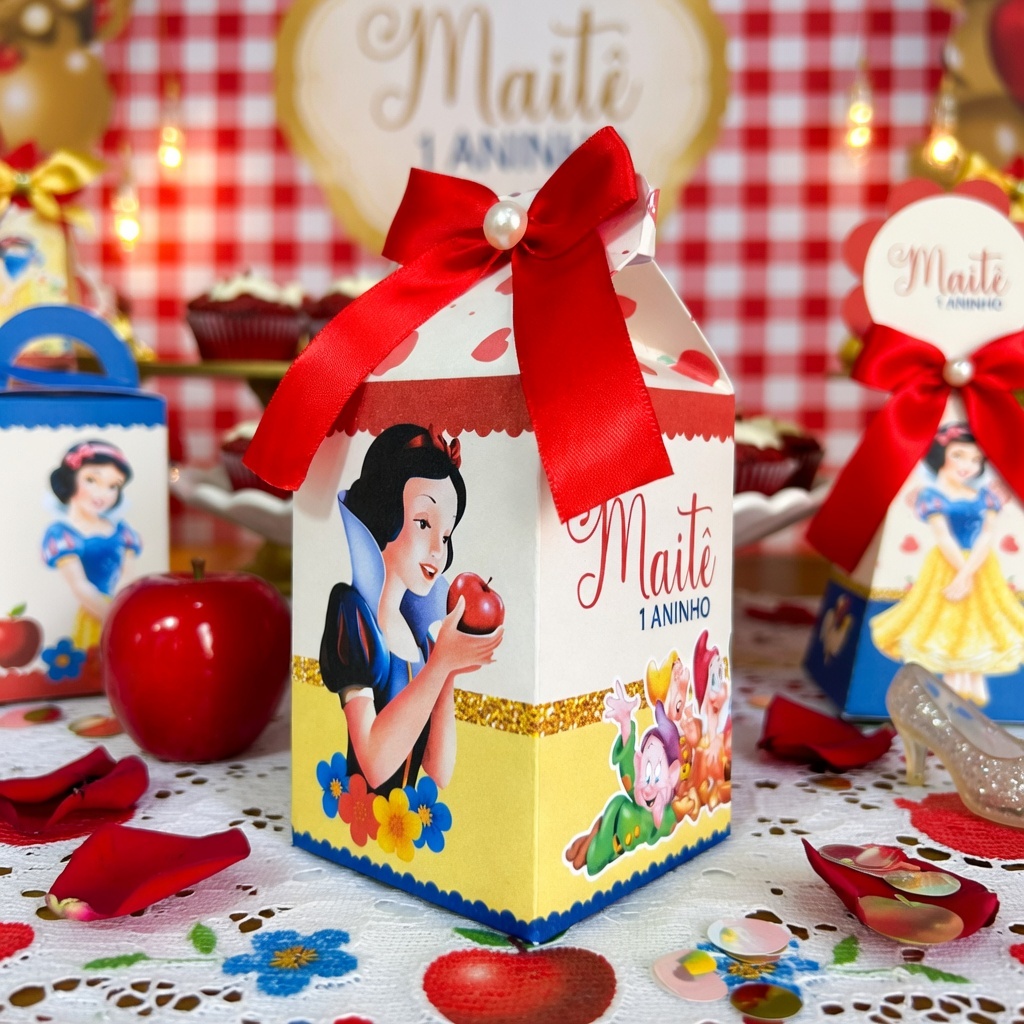 Caixinhas personalizadas tema princesa branca de neve baby lembrancinha caixa com laço