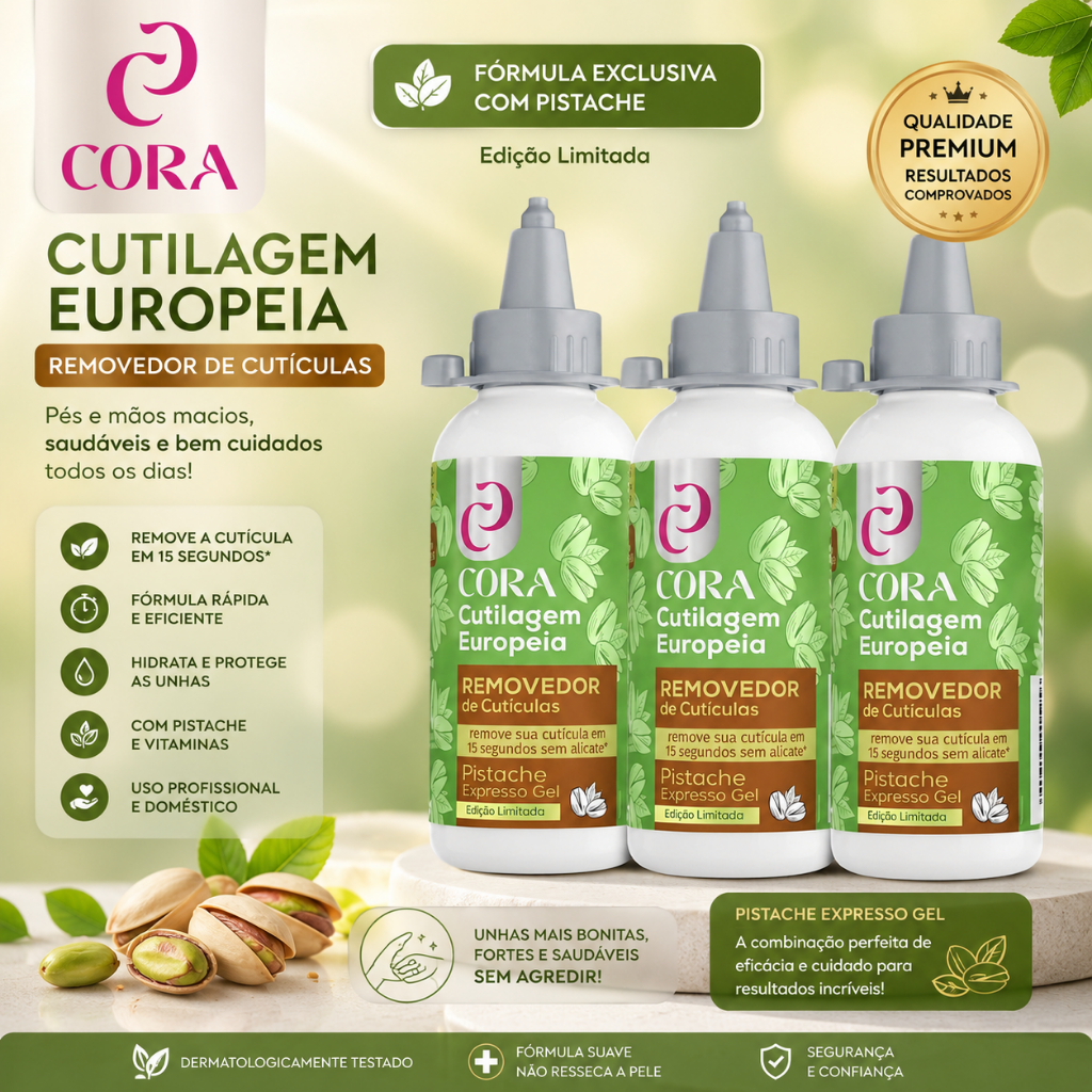 Kit 3 Removedor de Cutículas Gel Pistache Cora Manicure 100ml - Remove Cutículas em 15 Segundos Gel