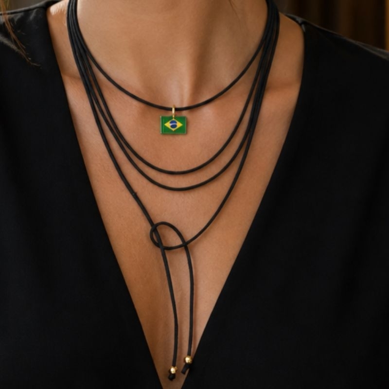 Colar Choker Copa Em Corino Várias Voltas