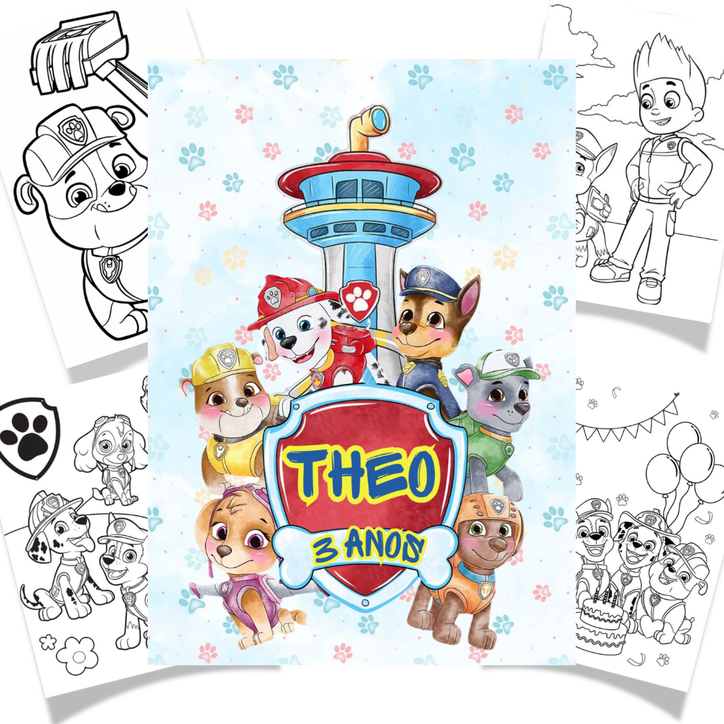 Livrinho de Colorir Patrulha Canina Aquarela Personalizado Lembrancinha | Aniversário | Festa | Tam 10x15