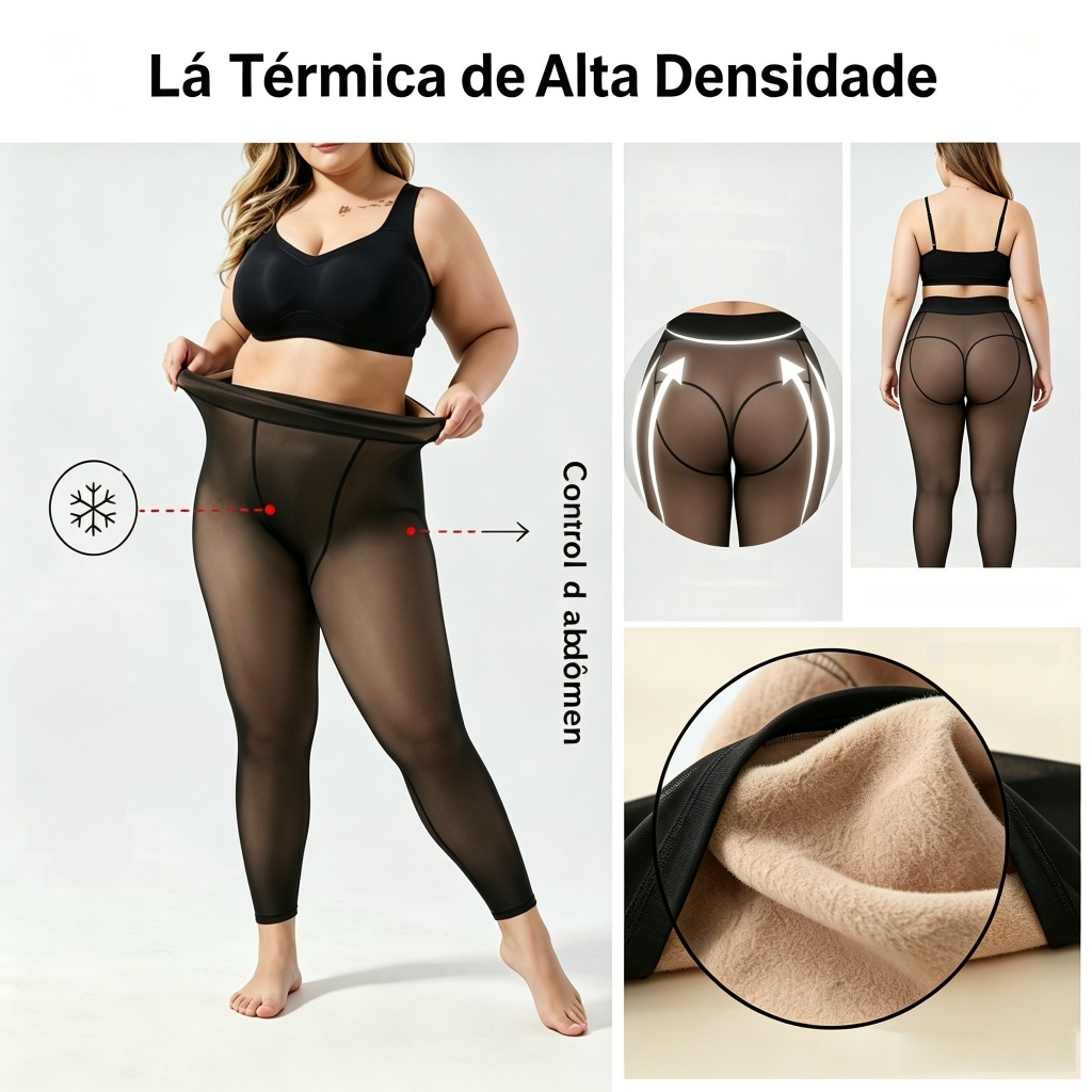 Meia Calça Térmica Preta Feminina Adulto Sem Pé Forrada Peluciada Alta Elasticidade Ideal Para