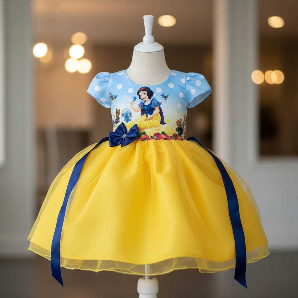 Vestido Menina Infantil Tule Temático Branca de Neve (act)
