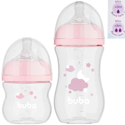 KIT 2 Mamadeiras Anticólica Buba Easy Flow Nuvem 120ml e 270ml Cor Rosa