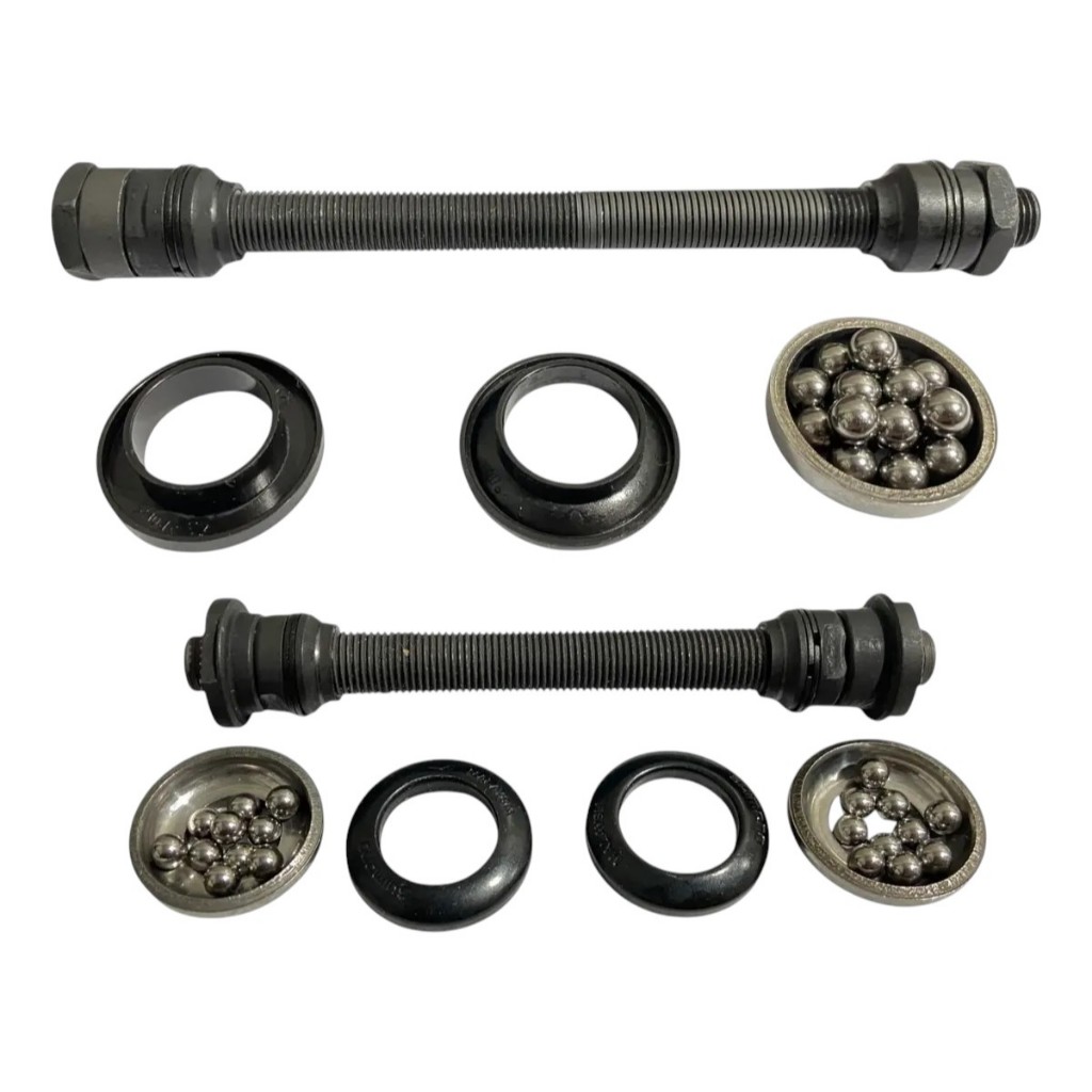 Par De Eixo Cubo Shimano Dianteiro E Traseiro 9mm MTB Original Shimano Completo Esferas Cônicos