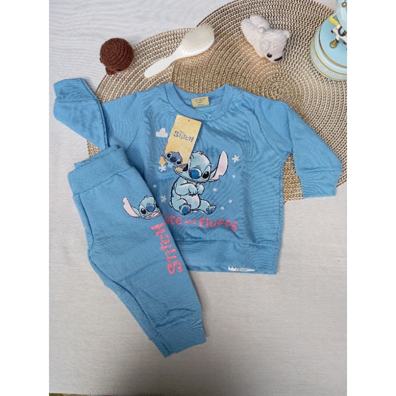 Conjunto Moletom infantil bebê menina Fakini, personagem Stitch, peluciado, inverno tecido 100% algodão, Fakini