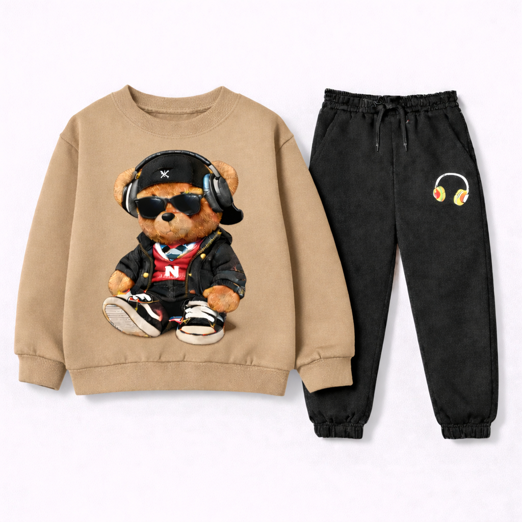 CONJUNTO MOLETOM INFANTIL SEM CAPUZ URSO DE FONE