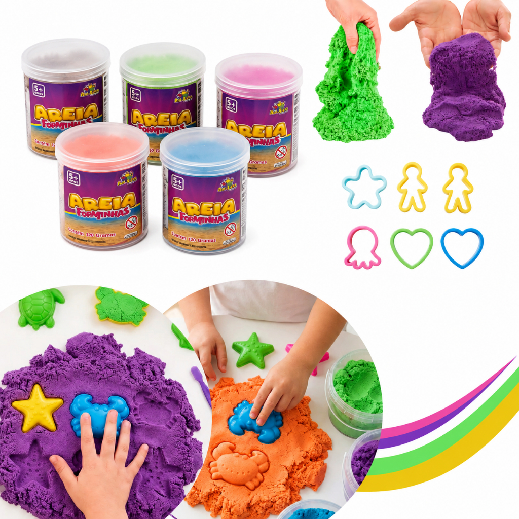 Kit 1/2/3 Areia Mágica Cinética Grande com Moldes 120g Brinquedo Educativo Infantil Didático Forminha Sensorial Massinha