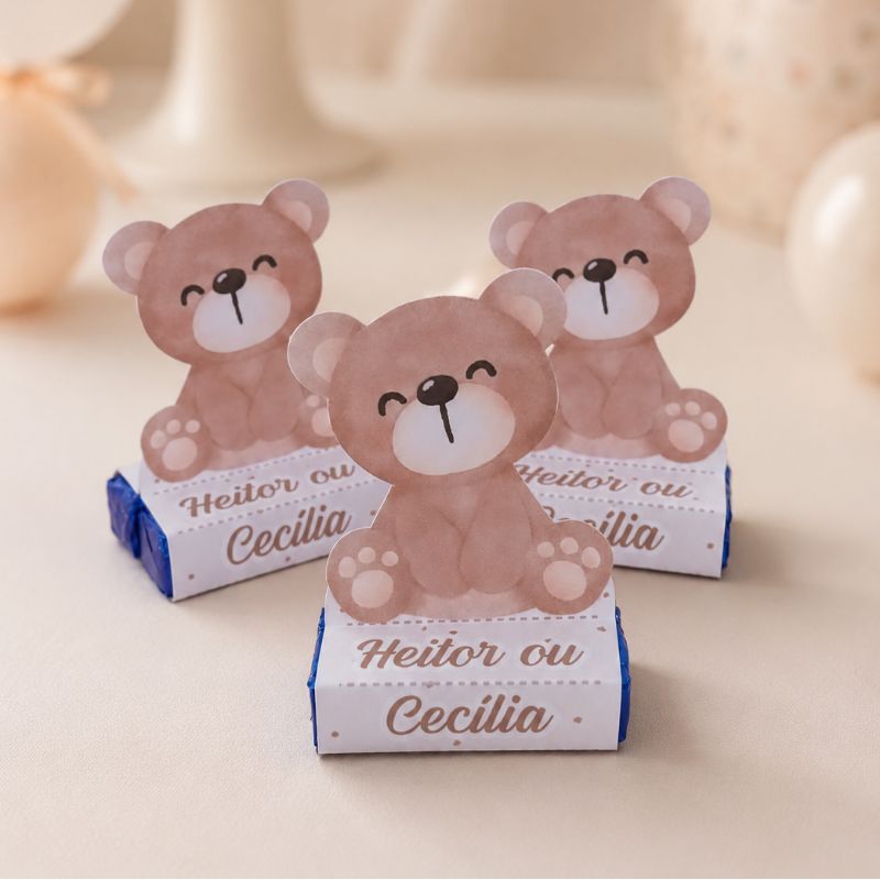 Kit Porta Bis Chá Revelação Ursinho Neutro personalizado - lembrancinha chá de revelação ursinho - chá de bebê bege urso