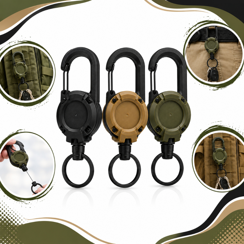 Chaveiro Mosquetão Tático Extensível Retrátil Anti-Perda De 60 Cm