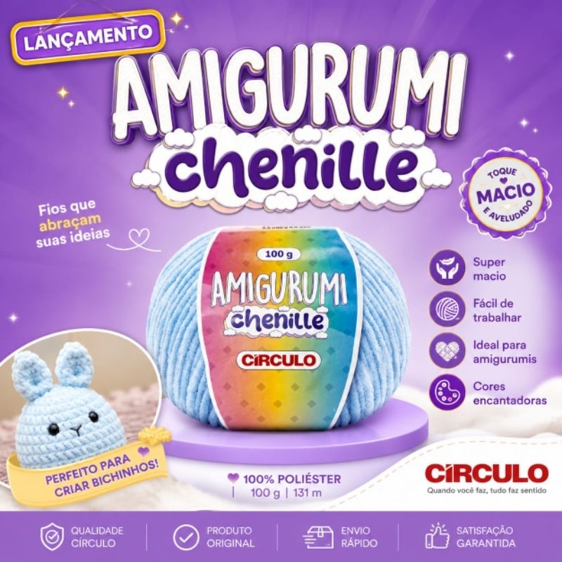 Fio Amigurumi Chenille Círculo 100g - Maciez Ultra Aveludada para Artesanato