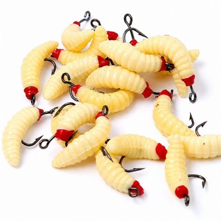Kit 20/10/05 Isca Artificial Larva Bicho Da Laranja Com Anzol Pega Tilápia Lambari Piau