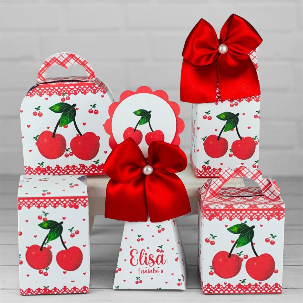 Kit Festa CEREJA Cerejinha | Pegue e Monte Personalizado Lembrancinhas Caixas Aniversário Caixinha Aniversário Infantil