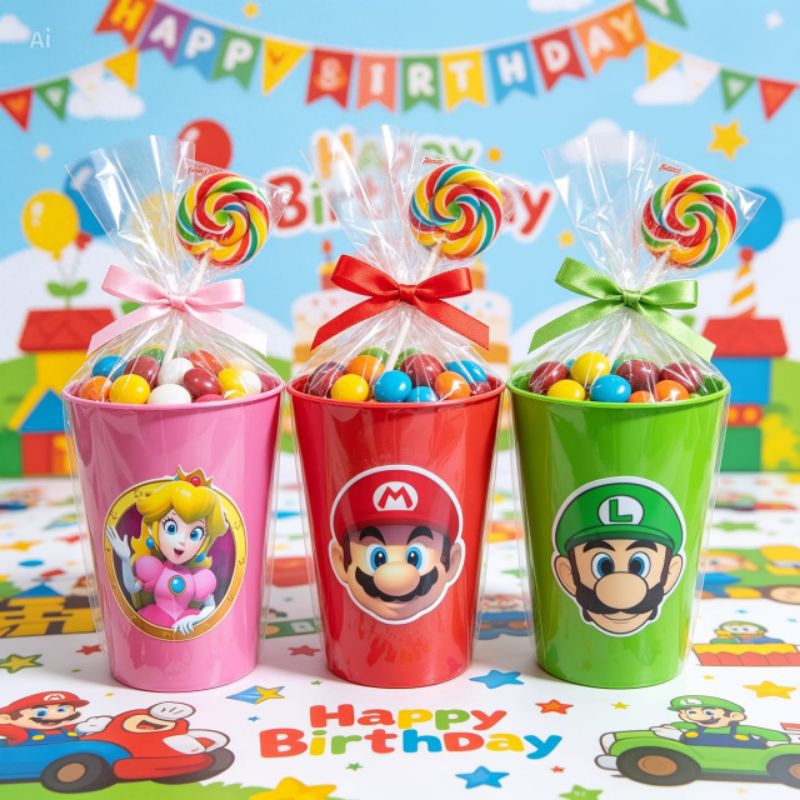 kit Copos de Plástico Reutilizável 300ml Mario Bros e Luigi Para festas lembrancinhas Crianças