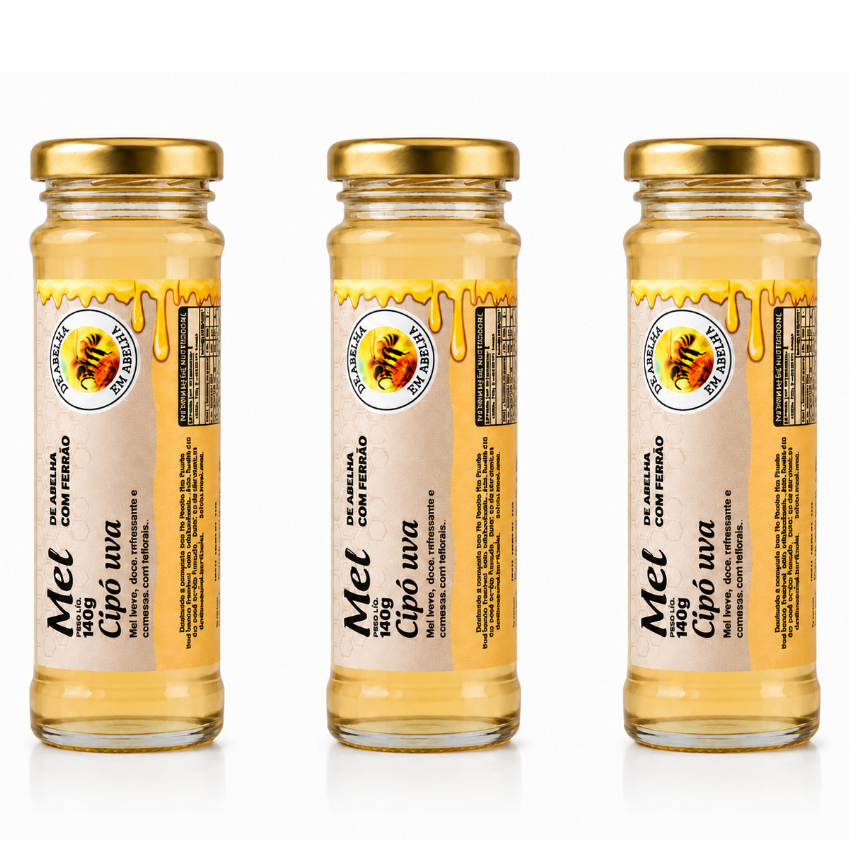 Mel Florada Cipó Uva 140g Ouro Líquido 3un De Abelha Em Abelha