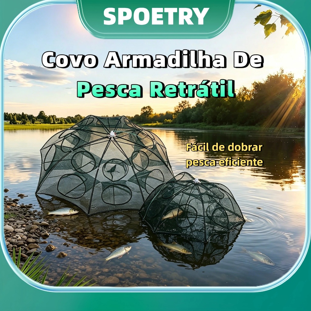 Covo Armadilha De Pesca Retrátil 16 Entradas Lambari Camarão Isca Viva Guarda Chuva Nylon
