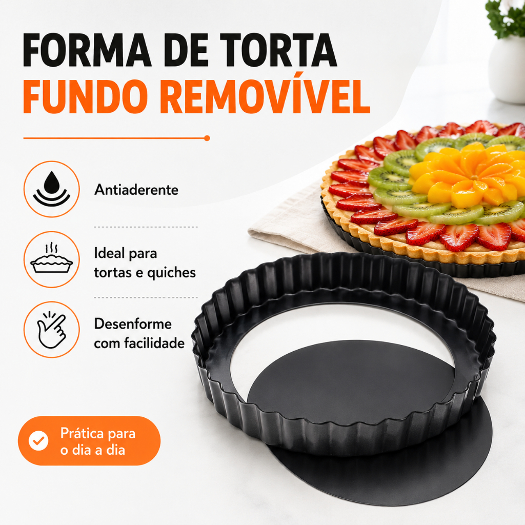 Forma De Torta Com Fundo Removível Antiaderente Redonda Tortas Quiches Teflon