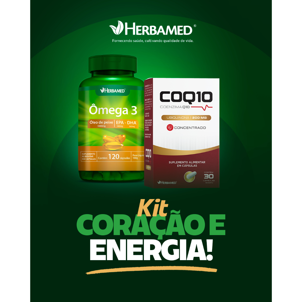 Kit Coenzima Q10 200mg 30 Caps + Ômega 3 1000mg 120 Caps Epa 540mg Dha 360mg Herbamed