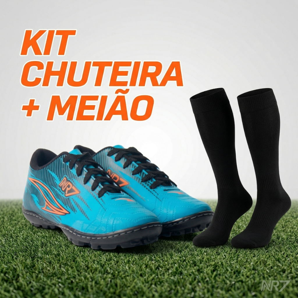 Kit Chuteira Com Meiao Para Futebol Society Costurada Grama Sintetica E Campo Terrao
