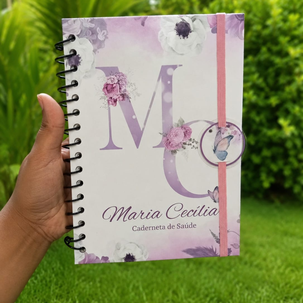 Caderneta de Saúde Menina Floral Lilás Personalizada Capa Dura