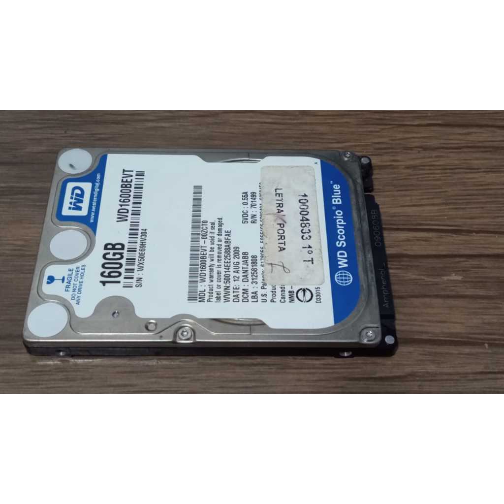 HD para notebook, wd, sata, 160 gb, 2.5'', ótimo estado