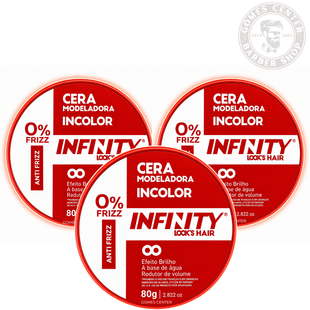 Kit 3x Pomada Modeladora Capilar Incolor Premium 80g Infinity Looks Hair –Efeito Brilho e Molhado, Fixação Alta