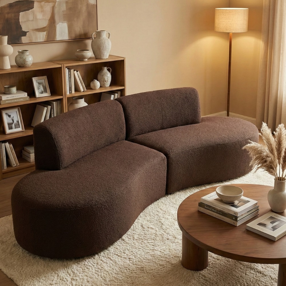 Sofá Orgânico Módulo Curvo Savana Boucle Marrom - Montanari's Decor