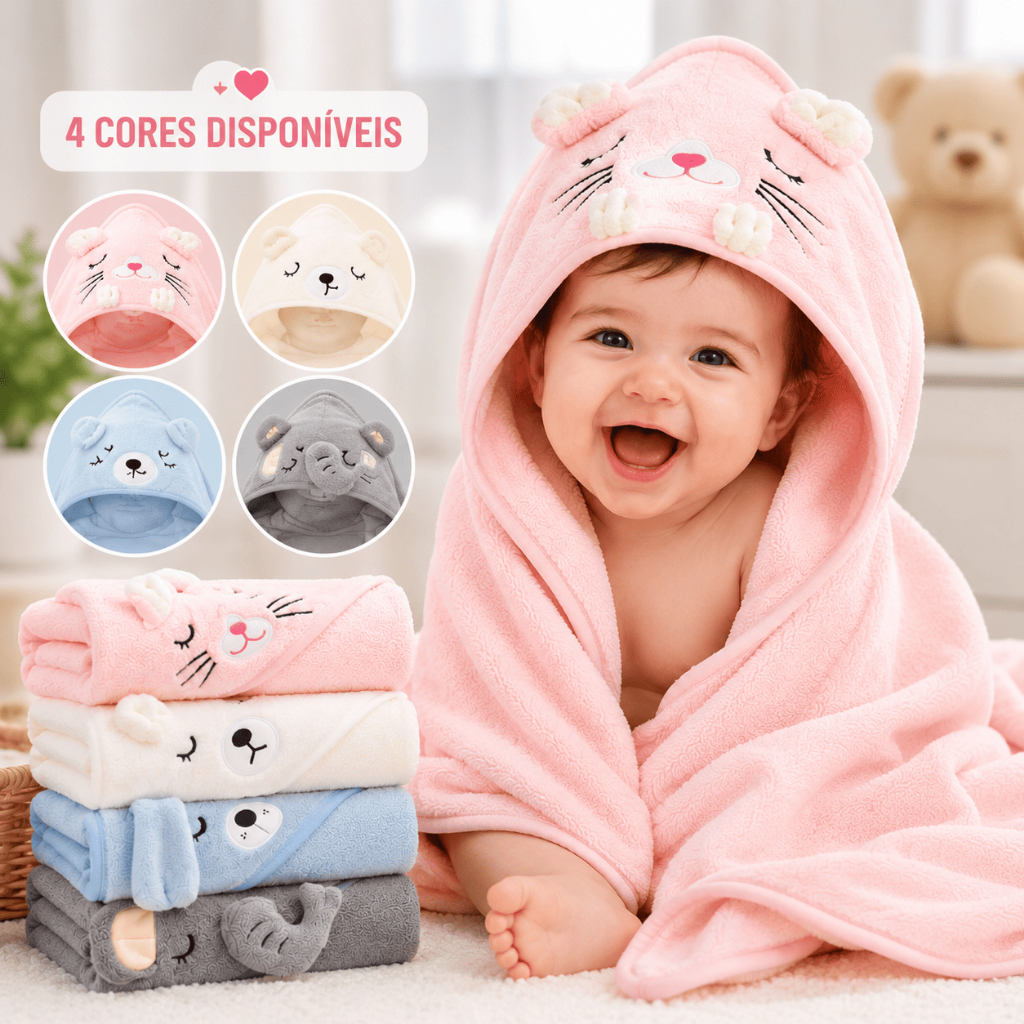 Toalha De Banho Bebê Capuz Roupão Infantil Recém Nascido Criança Bichinho Absorvente