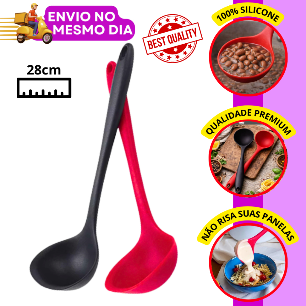 Concha de Silicone Premium 29cm Antiaderente Resistente ao Calor Não Risca Panelas Utensilio de Cozinha Profissional