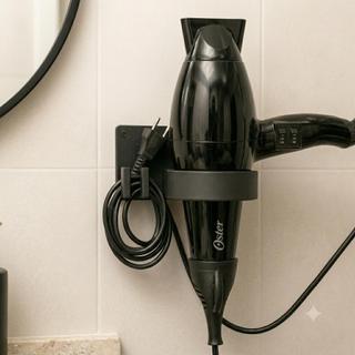 Suporte Secador De Cabelo Parede Adesivo Dupla Face Banheiro Organizador De Cabo Sem Furo Prático Preto e Branco