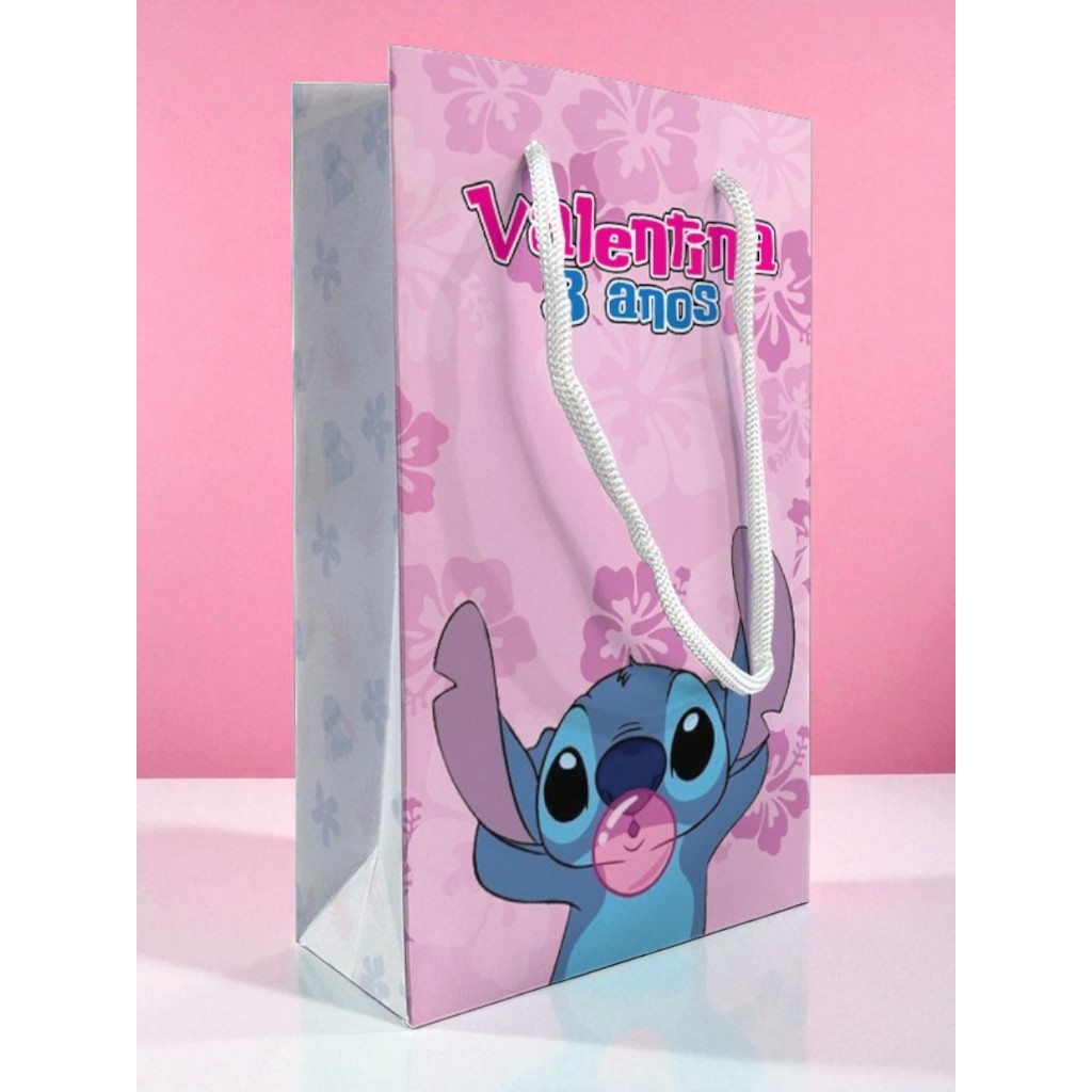 Sacolinha Stitch Personalizada Festa Rosa Lembrancinha Kit Festa Sacola Lilo & Stitch