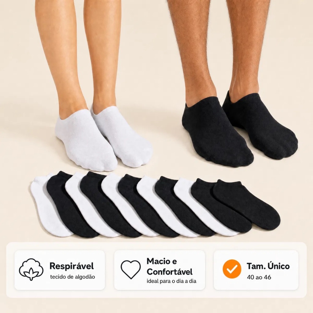 Kit 24, 12 , 6 Ou 3 Pares De Meias Soquete Unissex Cano Baixo Algodão Premium Dia a Dia